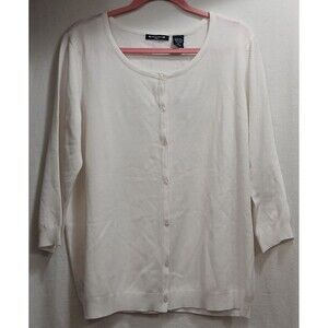 Architect Woman Button Cardigan Women's Size 2XL White 3/4 Sleeve Stretch NWT!